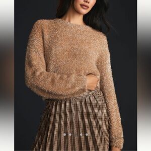 Maeve/Anthropologie Tinsel Eyelash Sweater in Sand (size S)